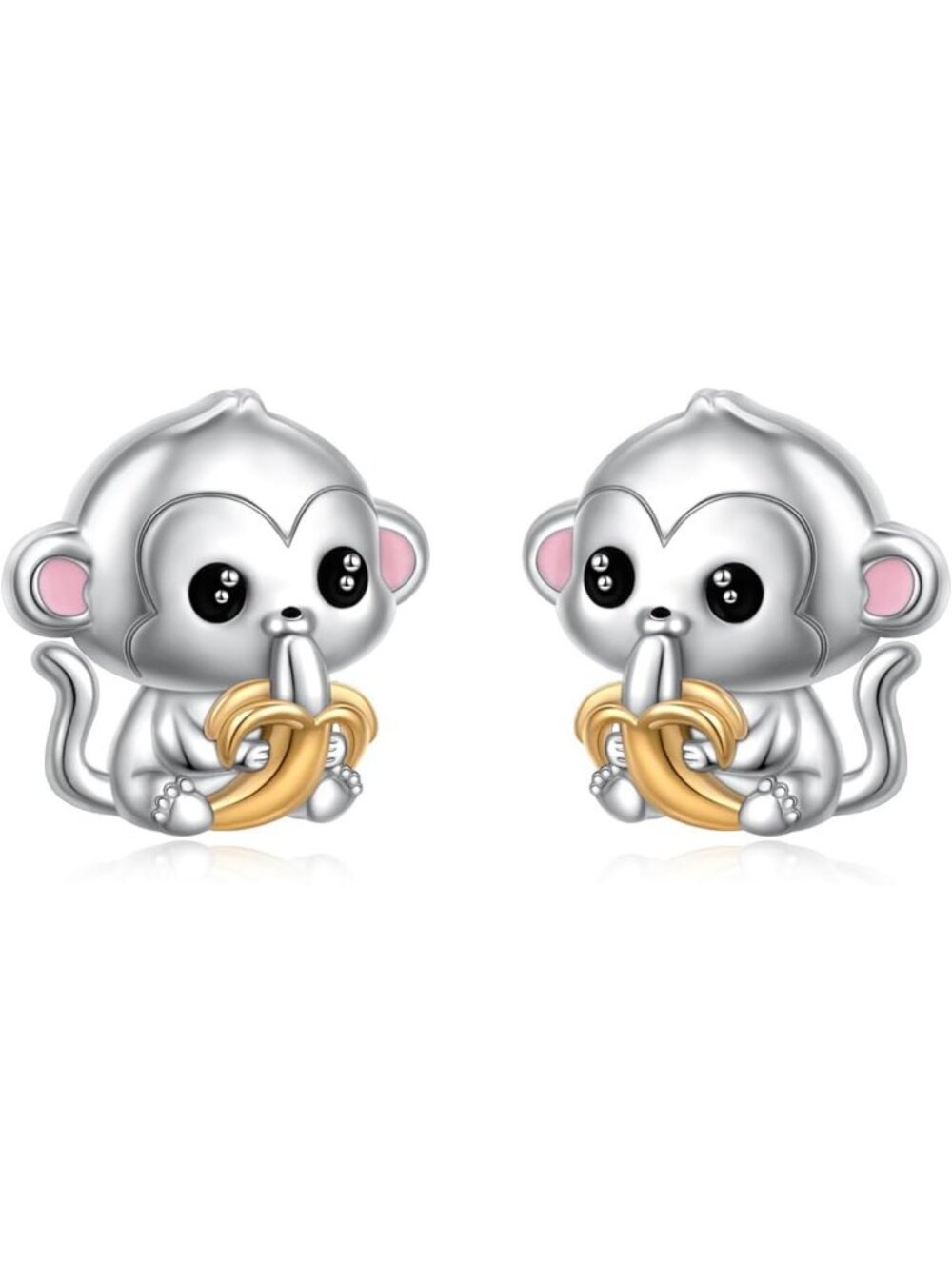 Cute Animal Heart CZ Monkey Stud Earrings & Bracelet Necklace Set for Gifts